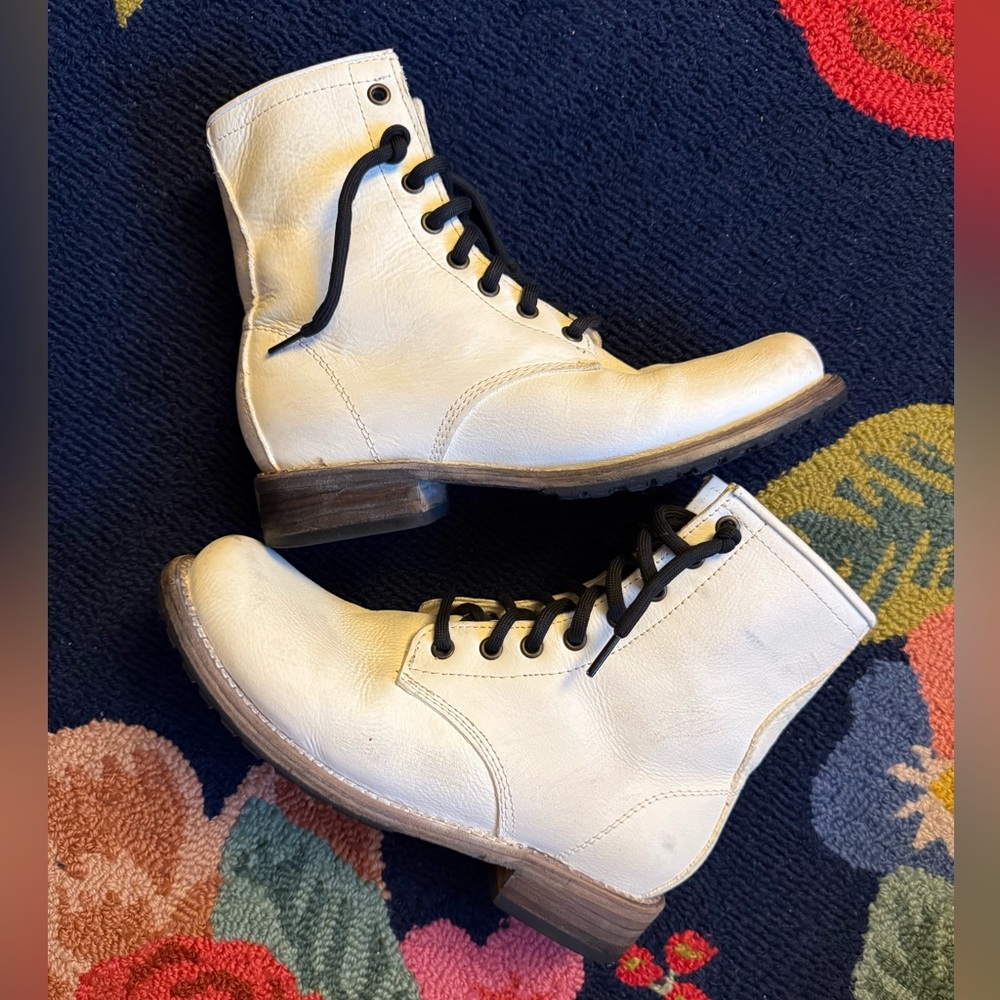 Freebird Manchester Combat Boot in White Leather - Picture 2 of 7